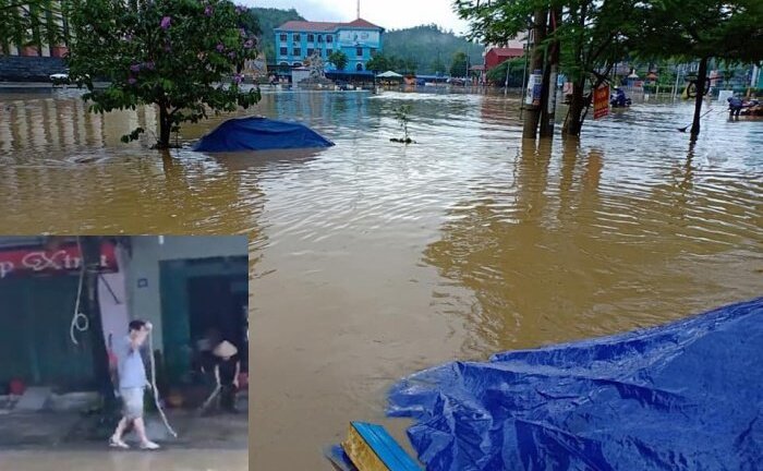 Mưa lớn ngập phố, dân thành phố Bắc Kạn bắt được rắn dài cả mét trên đường