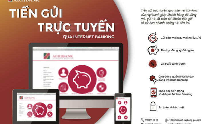 Agribank triển khai dịch vụ Tiền gửi trực tuyến (24/7) trên Internet Banking
