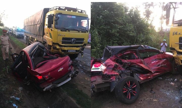 Xe con húc xe tải trên quốc lộ, 4 người thương vong