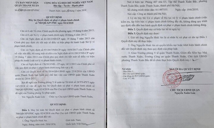 Hà Nội: Xử phạt doanh nghiệp sai luật, quyết định của Phó Chủ tịch quận Thanh Xuân bị hủy bỏ