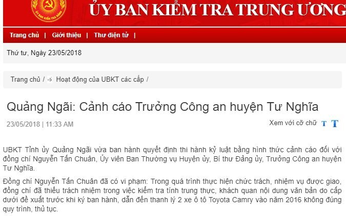 Cảnh cáo trưởng công an huyện thanh lý 2 ô tô không đúng quy trình