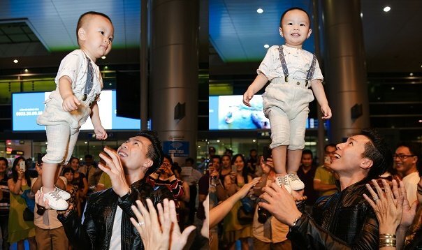 Quốc Nghiệp biểu diễn xiếc cùng con trai tại sân bay