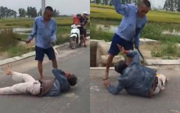 Người đàn ông bị nam thanh niên dùng dao quắm đánh đập dã man trên đường