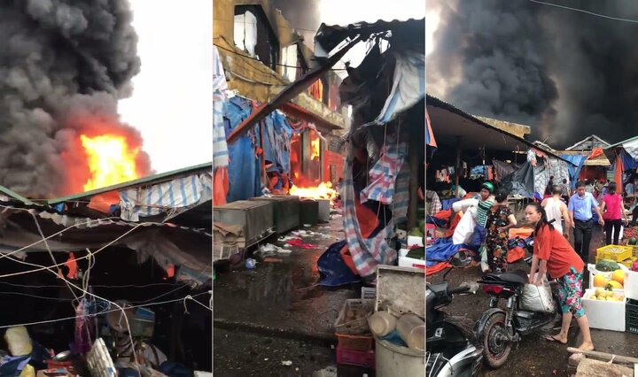 Clip: Cháy lớn chợ Sóc Sơn, hàng trăm tiểu thương gom hàng tháo chạy