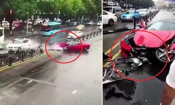 Clip: Vừa thuê siêu xe Ferrari, nữ tài xế gây tai nạn, phá nát xe trong 1 nốt nhạc