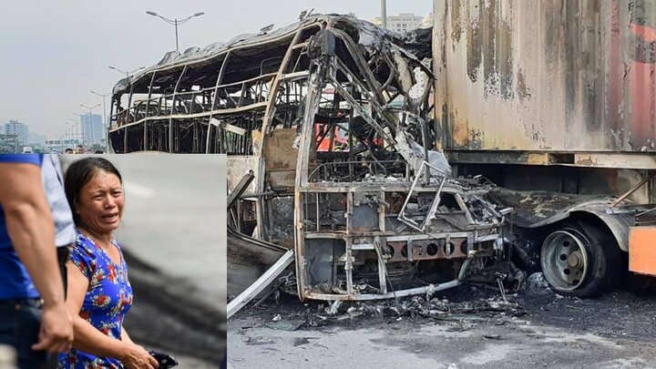 Xe khách đâm container bốc cháy ngùn ngụt: Hành khách bất lực không thể kéo nạn nhân khỏi xe