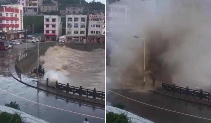 Clip: Bão Maria đổ bộ, sóng khổng lồ tấn công Trung Quốc