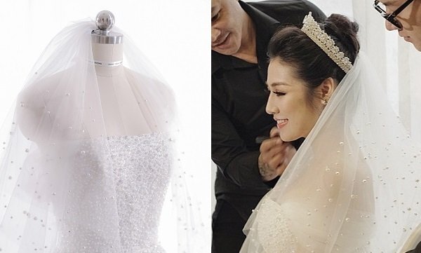Cận cảnh bộ váy cưới đính 20.000 viên pha lê và đá Swarovski của Á hậu Tú Anh