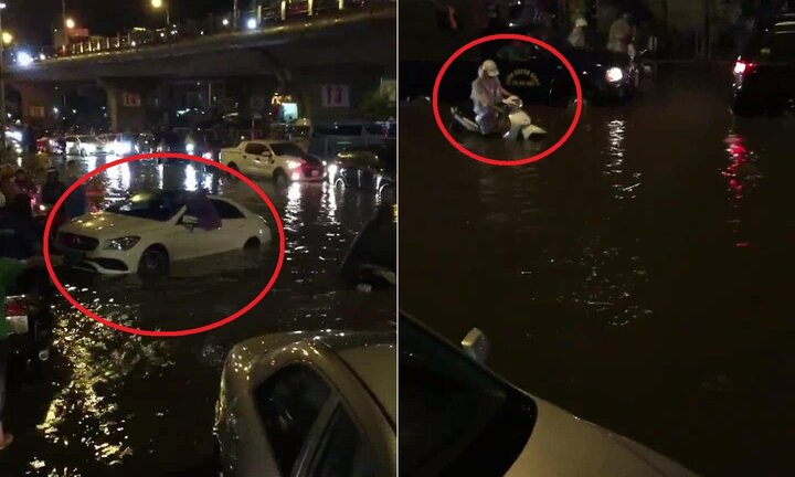 Hà Nội: Phố biến thành sông, ô tô, xe máy bì bõm bơi trên phố