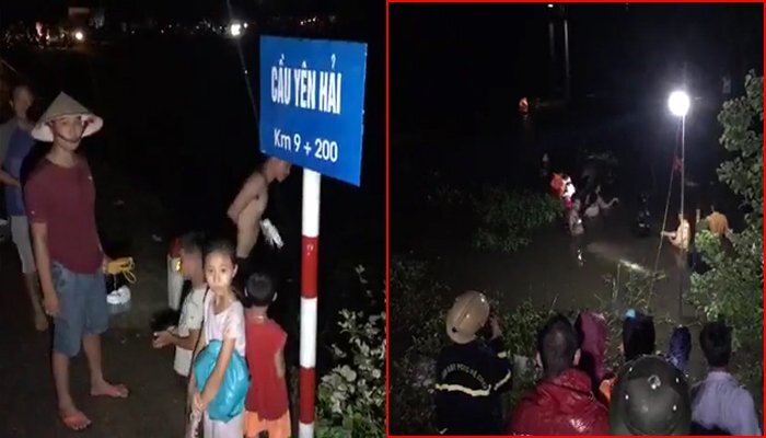 Phóng tốc độ cao, xe máy chở 4 thanh niên lao thẳng xuống sông