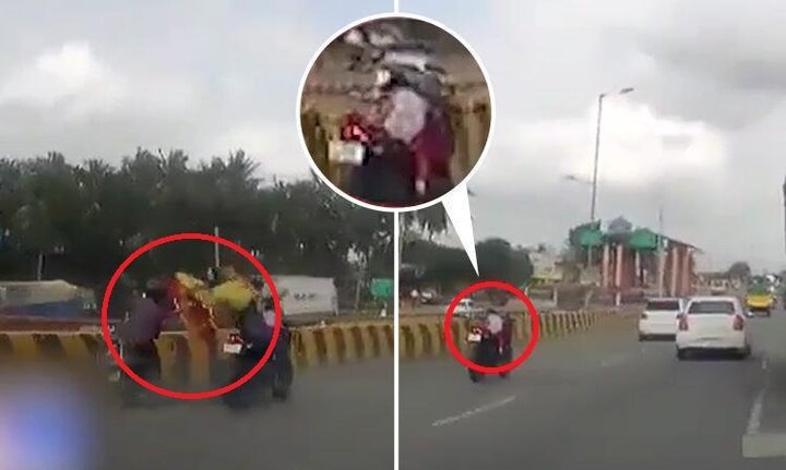 Clip: Bố mẹ văng xuống đất sau tai nạn, con nhỏ vẫn ngồi trên xe máy phóng vun vút