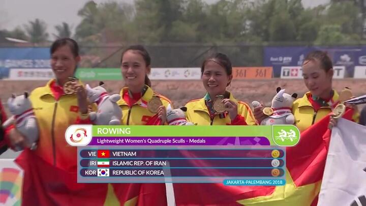 Clip: Giành HCV ASIAD, đội Rowing nữ Việt Nam vui sướng vỡ òa