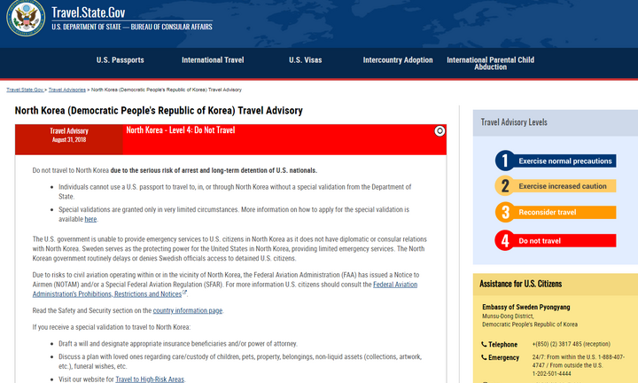 Mỹ khuyến cáo công dân không đến Triều Tiên