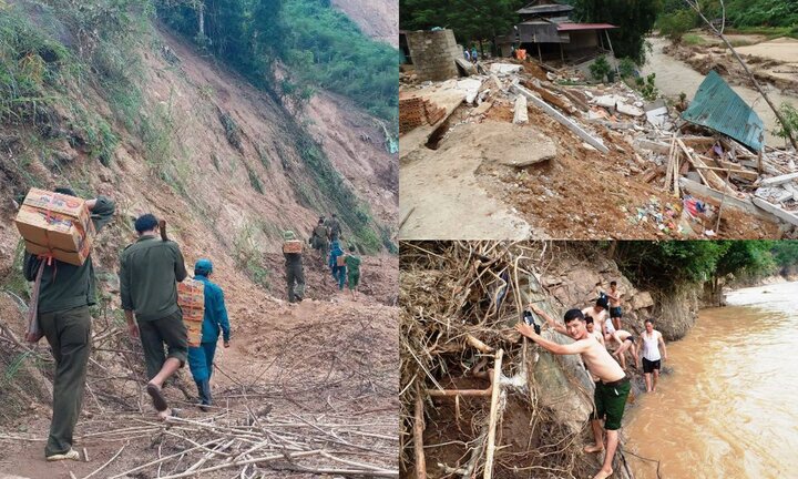 Lũ dữ phá tan đường, gian nan hành trình gùi hàng cứu trợ đến xã biên giới Thanh Hoá