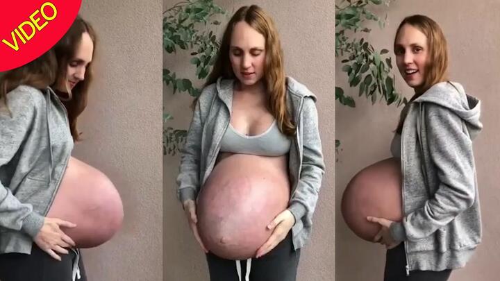 Clip: Bà bầu mang thai ba khoe bụng bầu 'khủng long' gây sốc