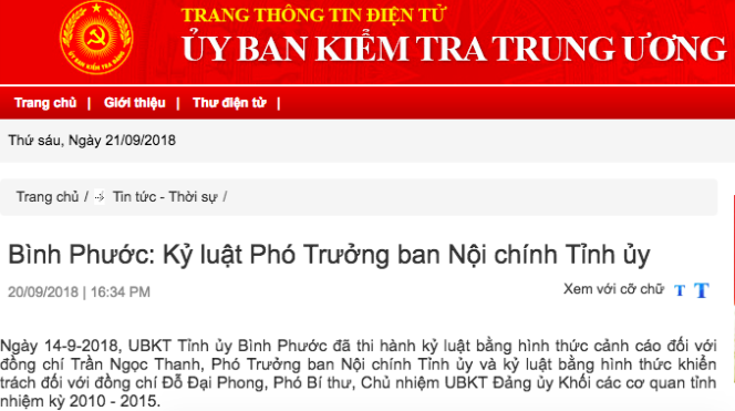 Dính hàng loạt vi phạm, Phó Ban Nội chính Tỉnh uỷ Bình Phước bị kỷ luật