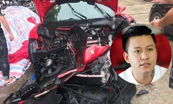 Siêu xe 14 tỷ đồng của ca sĩ Tuấn Hưng gặp tai nạn nghiêm trọng, đầu xe vỡ nát