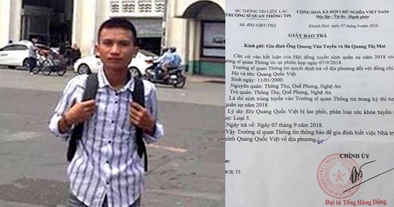 Nam sinh bị trường Sĩ quan Thông tin trả về có thể nhập học hệ dân sự của trường quân đội