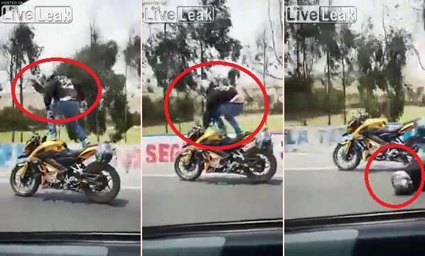 Clip: Ngông nghênh làm xiếc trên mô tô phân khối lớn đang chạy và cái kết đắng