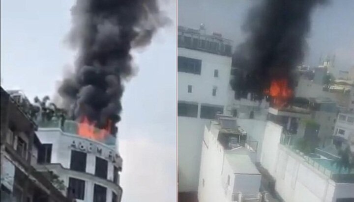 Clip: Cháy lớn trên tầng thượng khách sạn ở TP. HCM