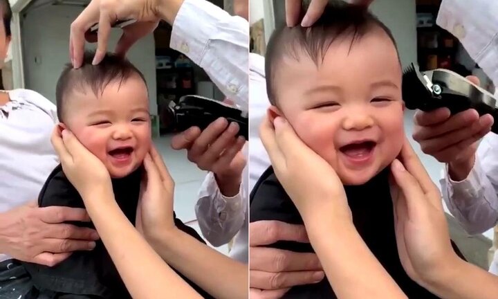 Clip: Bé trai cười khanh khách khi cắt tóc đốn tim dân mạng