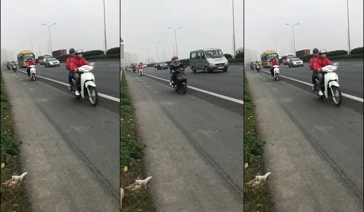 Clip: Kinh hãi đoàn phượt thủ hồn nhiên đi xe máy vào cao tốc Pháp Vân - Cầu Giẽ