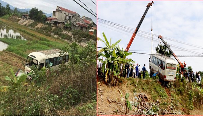 Xe khách lao xuống ruộng, 7 người bị thương ở Yên Bái