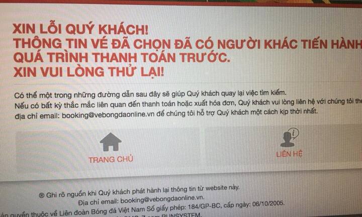 Hệ thống bán vé online Việt Nam vs Philippines quá tải, người hâm mộ thất vọng, bức xúc