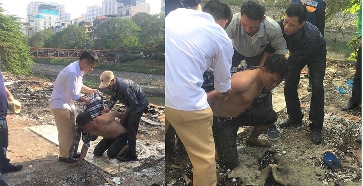 Chèo thuyền cứu người đàn ông nghi 'ngáo đá' nhảy sông Tô Lịch