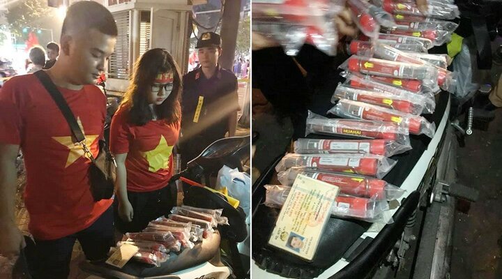 Mang pháo sáng đi 'bão' mừng chiến thắng của tuyển Việt Nam, đôi nam nữ bị tạm giữ