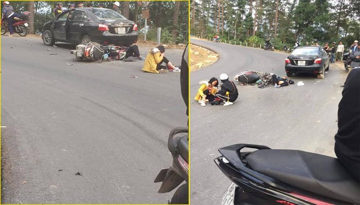 Xe máy hỏng phanh khi đổ đèo Tam Đảo, 2 phượt thủ bị thương nặng