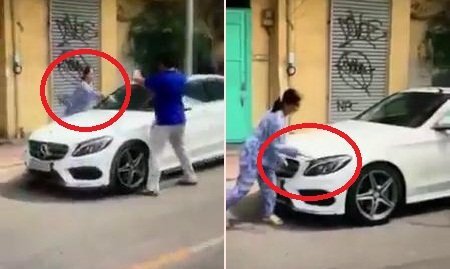 Clip: Bị thách thức, người phụ nữ cầm dao, búa đập phá xe Mercedes đỗ trước cửa nhà