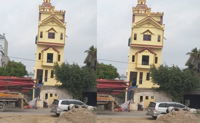 Cận cảnh nhà 5 tầng ở Hà Nam nghiêng như tháp Pisa