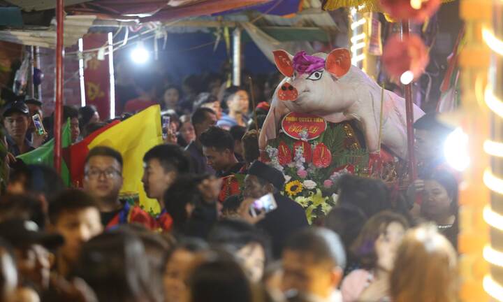 Video: Hàng ngàn người dự lễ hội rước 17 'ông lợn' nặng từ 150 - 250 kg ở Hà Nội