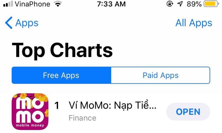 Ví MoMo vươn lên vị trí số 1 top ứng dụng tải miễn phí nhiều nhất trên IOS