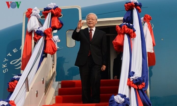 Hình ảnh ngày đầu thăm Lào của Tổng Bí thư, Chủ tịch nước Nguyễn Phú Trọng