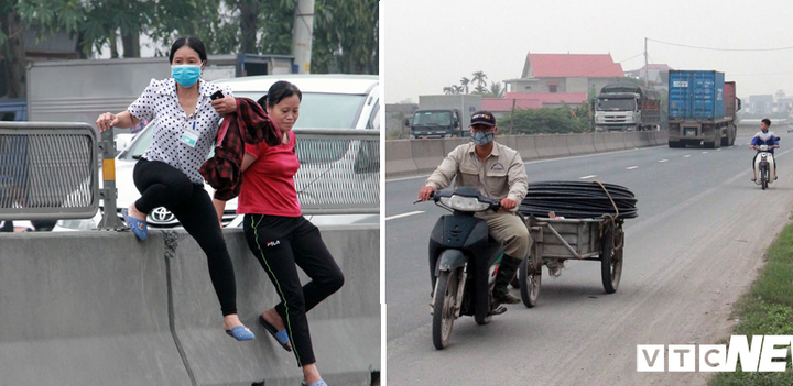 Người đi bộ tháo tấm chống chói mở lối đi, xe máy, xe đạp thi nhau phóng ngược chiều trên quốc lộ 10