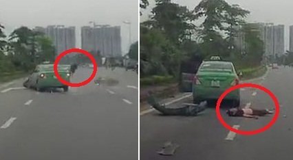 Clip: Đi ngược chiều để sang đường, người đi xe máy bị taxi tông thảm khốc