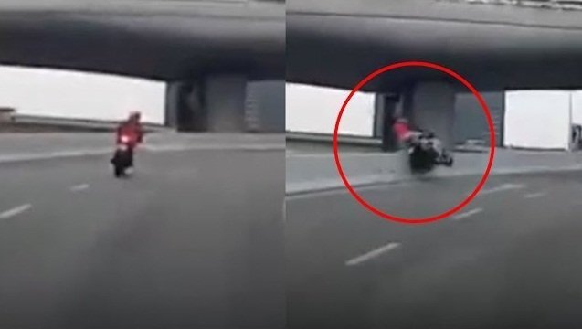 Clip: Đi vào cao tốc trên cao, người đi xe máy lao xuống dưới chết thảm