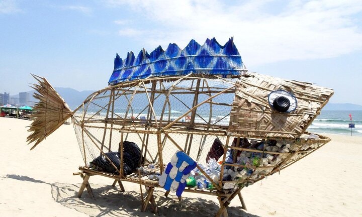 Cá bống khổng lồ 'ăn' rác thải nhựa trên bãi biển Đà Nẵng