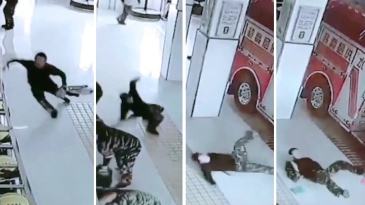 Clip: Cuống cuồng nhận nhiệm vụ, lính cứu hỏa thi nhau ngã 'trượt vỏ chuối'