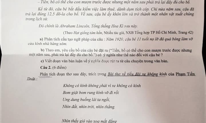 Đề thi Ngữ văn lớp 10 tỉnh Bến Tre nhầm năm sinh Tổng thống Mỹ