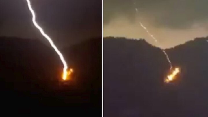 Clip: Kinh hoàng sét đánh trúng sườn đồi khiến mặt đất sáng rực