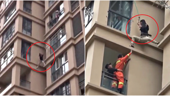 Clip: Cô gái liều mạng trèo ra cửa sổ tầng 6 trốn gã bạn trai vũ phu