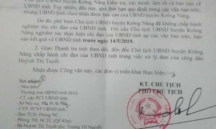 Chậm xử lý đơn thư của giáo viên, một chủ tịch huyện ở Đắk Lắk bị phê bình