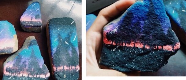 Nữ sinh Đắk Lắk tạo 'tuyệt tác' trên đá theo phong cách dải ngân hà khiến dân mạng trầm trồ