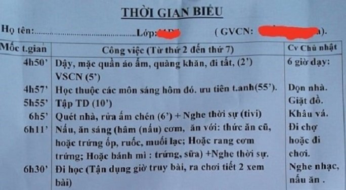 Cô giáo lập thời gian biểu cho học sinh hơn 'đi bộ đội' khiến dân mạng thích thú