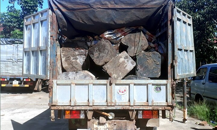 Tài xế bỏ chạy khi thấy công an, để lại xe tải chất đầy gỗ