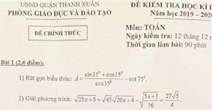 Học sinh lớp 9 một quận ở Hà Nội phải thi lại môn Toán