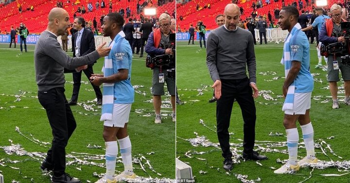 Vừa nâng cúp vô địch, Guardiola dạy cho Sterling bài học ngay trên sân